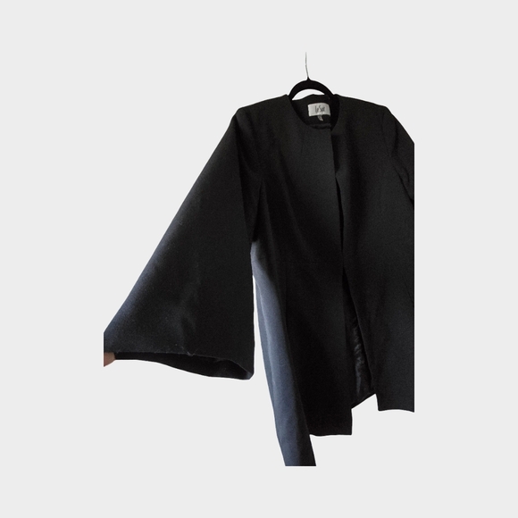 Le Suit Black Long Blazer Collarless Jacket Structured Career Minimalist Open 18 - Picture 8 of 16